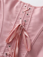 Romantic Pink Sweetheart Corset Top with Adjustable Tie-Shoulder Bows