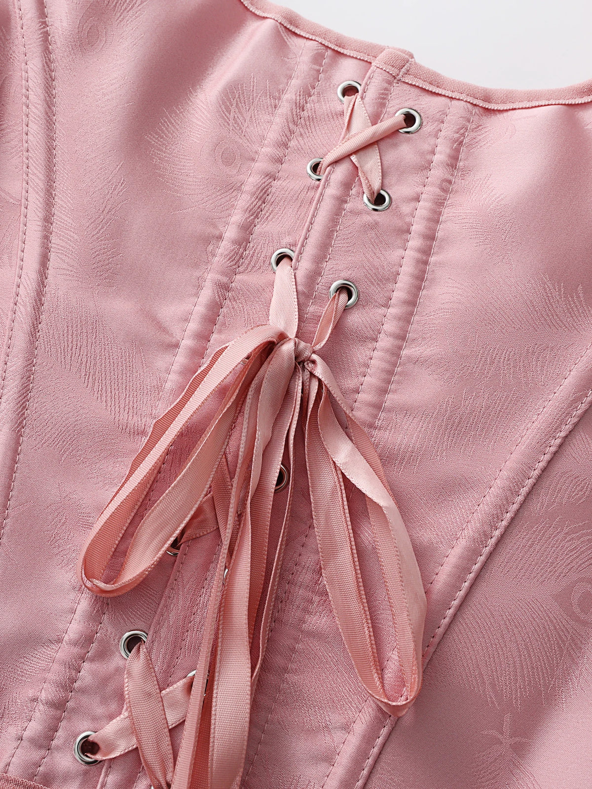 Romantic Pink Sweetheart Corset Top with Adjustable Tie-Shoulder Bows