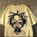 Retro Graphic Streetwear Cotton Blend T-Shirt With Playful Artwork Style