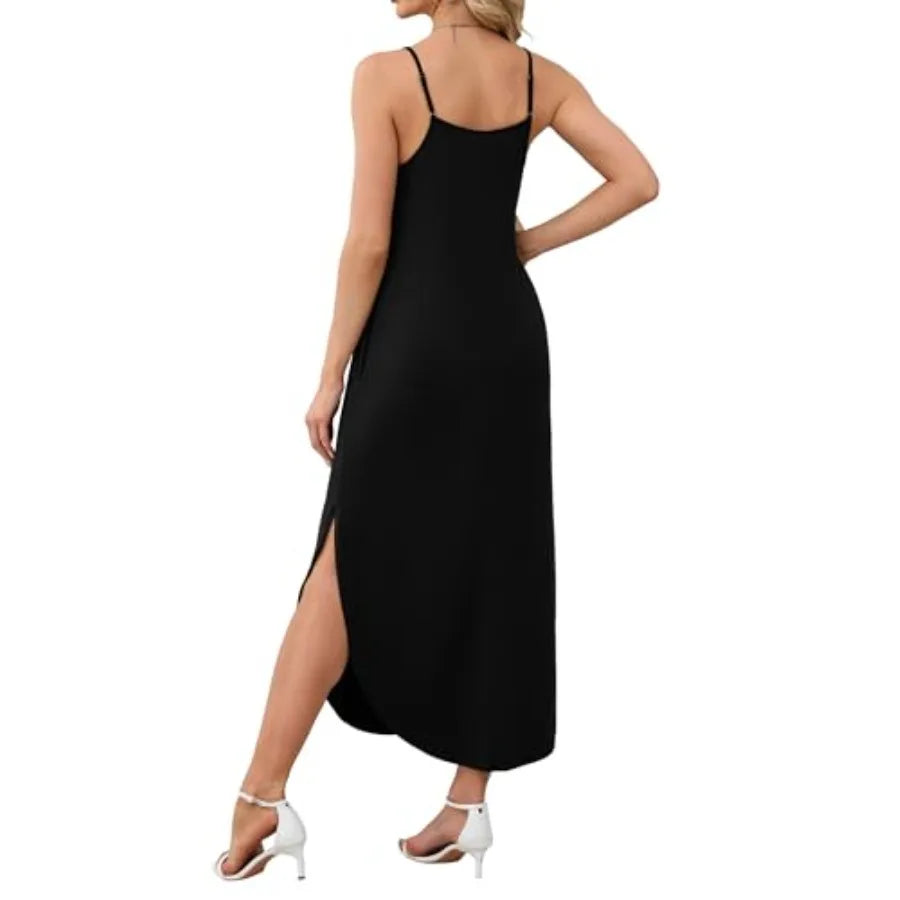 Minimalist Spaghetti Strap Sleeveless Maxi Dress for Casual Summer Vacation Style