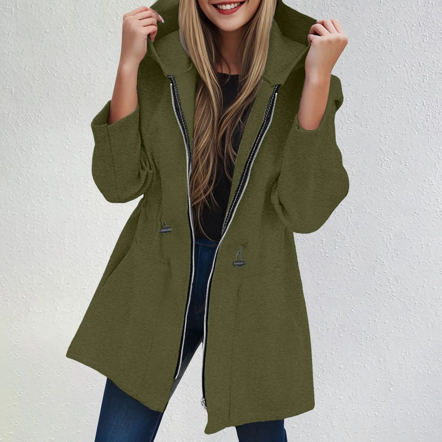 Women's Oversized Hooded Zip Front Jacket with Relaxed Open Style Streetwear Layer