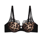 Bold Leopard Print Contour Bra with Black Lace Trim