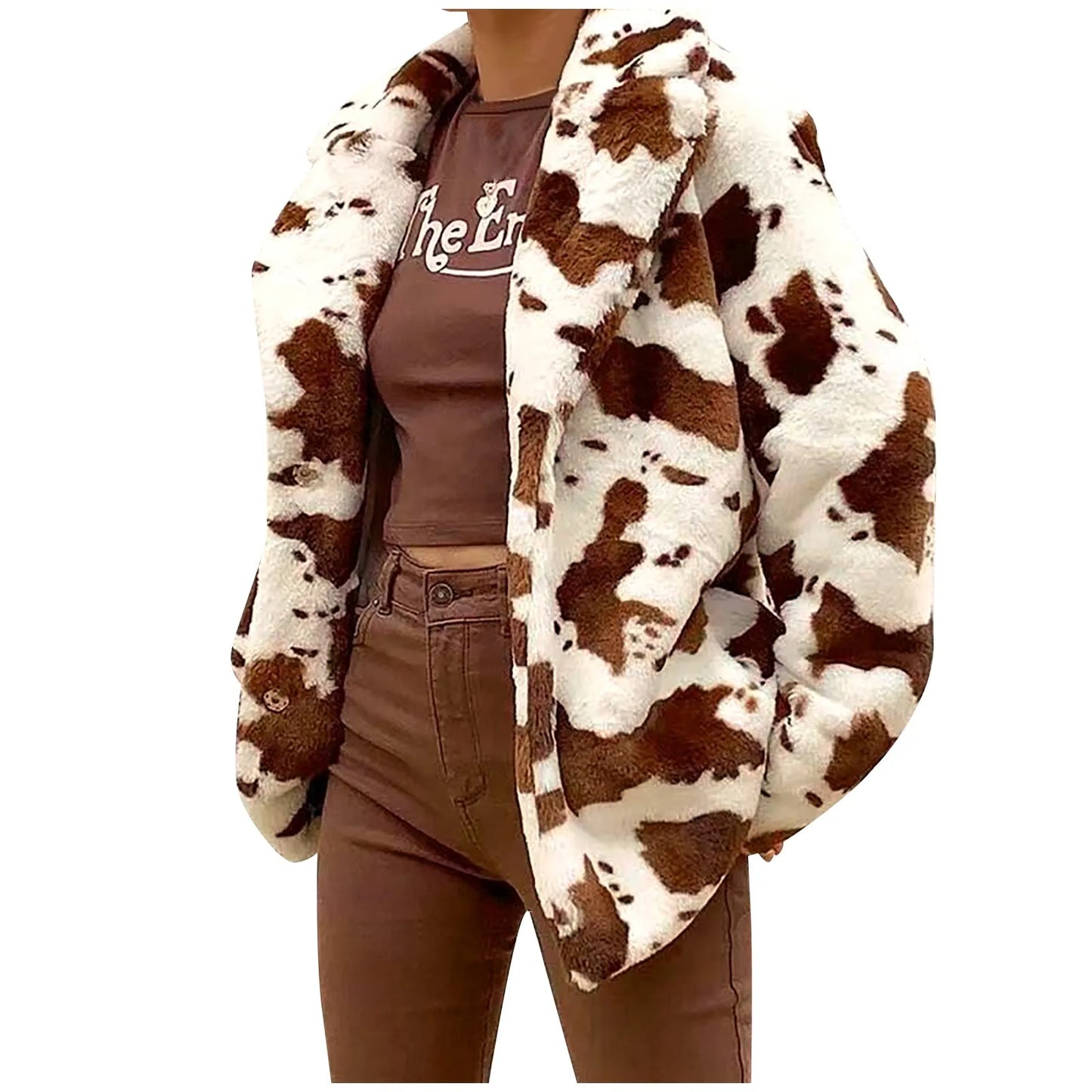 Women's Plush Animal Print Faux Fur Jacket Relaxed Casual Statement Winter Outerwear