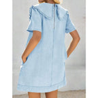 Oversized Collar Babydoll Mini Dress with Short Sleeves and Relaxed Fit