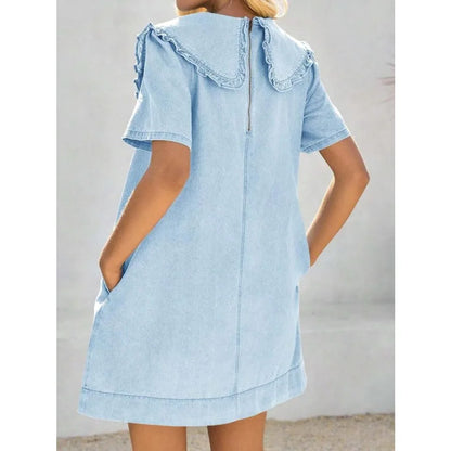 Oversized Collar Babydoll Mini Dress with Short Sleeves and Relaxed Fit
