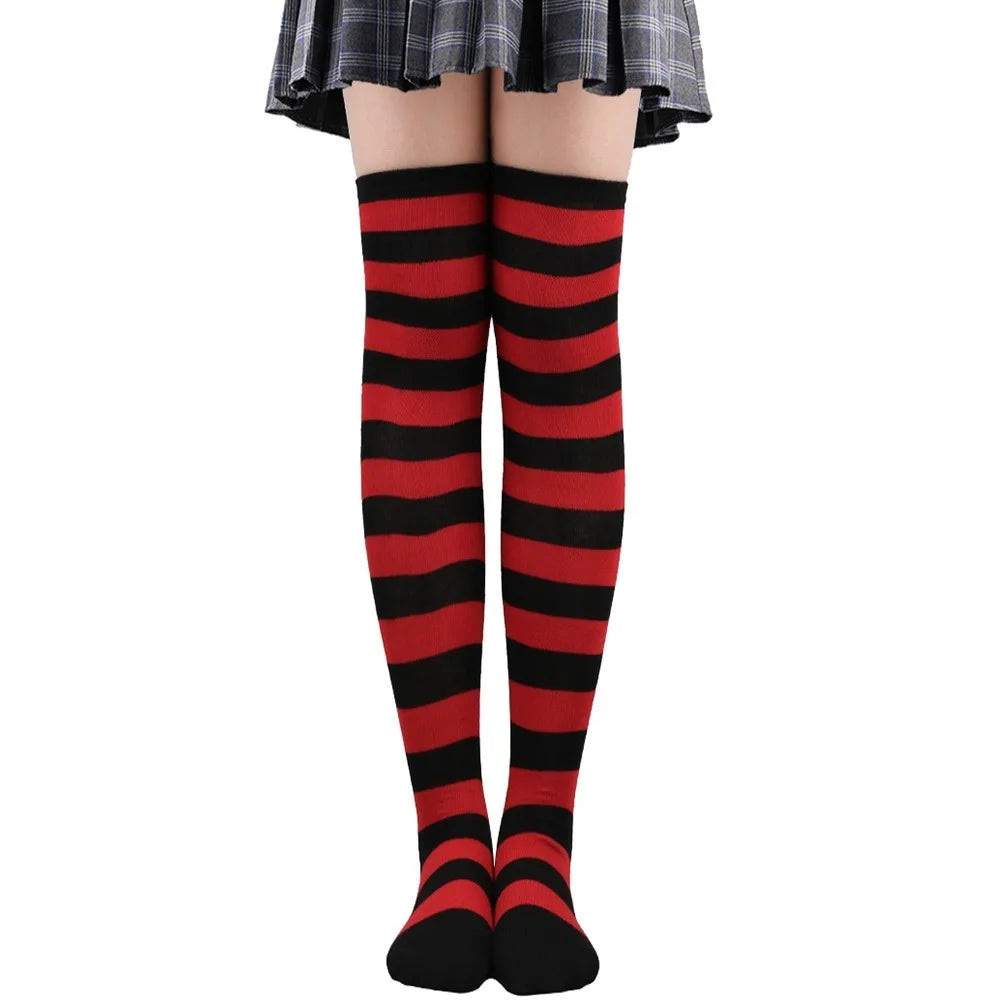 Striped Over-the-Knee Socks with Stretch Knit Design for Everyday Streetwear and Y2K Styling