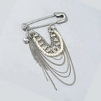 Punk Safety Pin Chain Tassel Statement Brooch Accessory