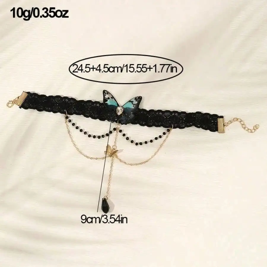 Gothic Butterfly Upper Arm Cuff with Crystal Drop Chain Accents