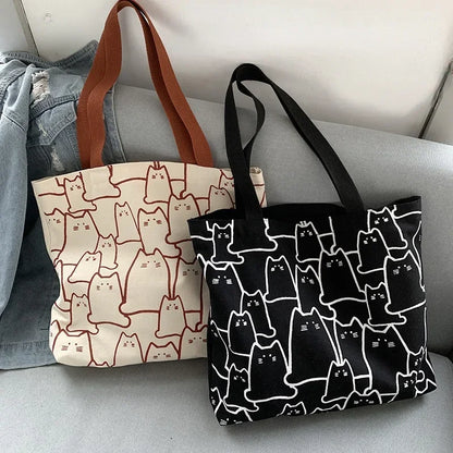 Graphic Pattern Canvas Style Tote Shoulder Bag with Zip Closure