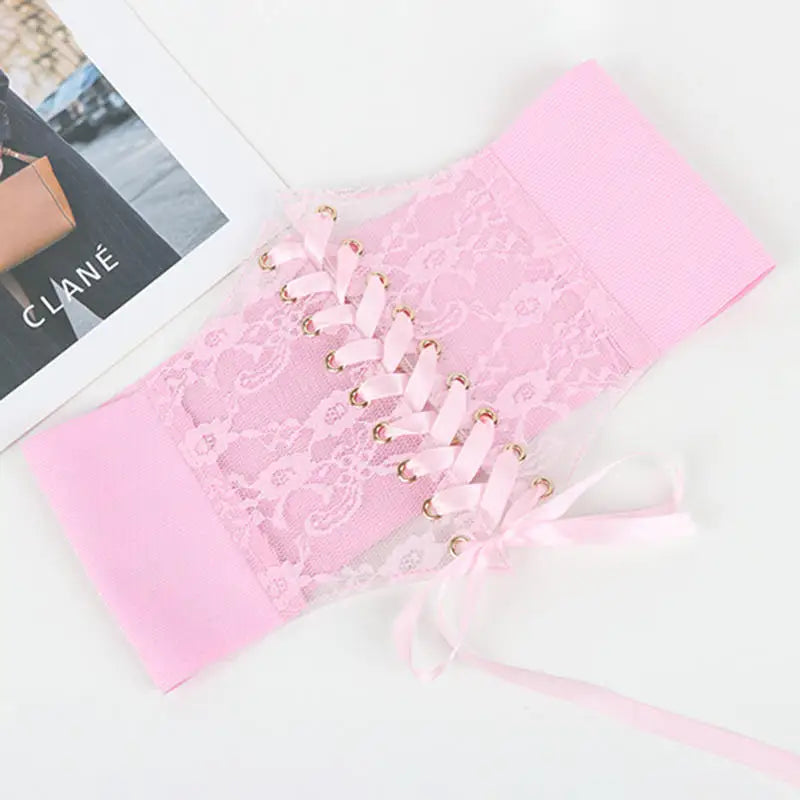 Floral Embroidered Lace-Up Waist Corset Belt with Structured Wide Fit