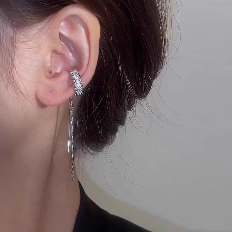 Crystal Chain Ear Cuff Clip Earring for Dark Feminine Styling