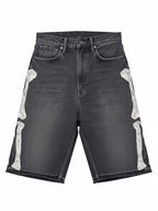 Men's Vintage Washed Denim Shorts with Relaxed Fit and Embroidered Streetwear Style