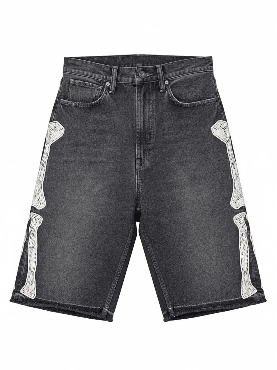 Men's Vintage Washed Denim Shorts with Relaxed Fit and Embroidered Streetwear Style