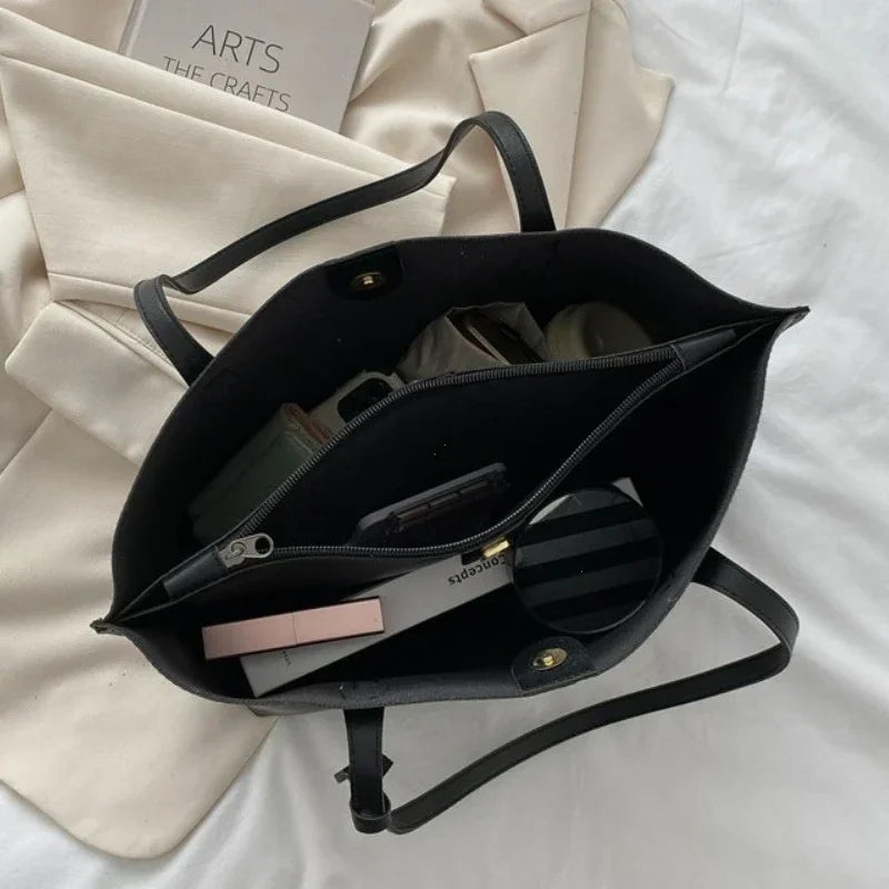 Minimal Structured Faux Leather Tote Shoulder Bag with Large Capacity