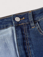 Patchwork Panel High Rise Denim Mini Skirt with Contrast Streetwear Design