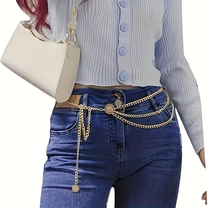 Sunflower Butterfly Layered Waist Chain for Y2K Punk and Festival Styling
