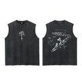 Alternative Japanese Streetwear Cotton Sleeveless Tank Top with Dynamic Manga-Inspired Graphic Design