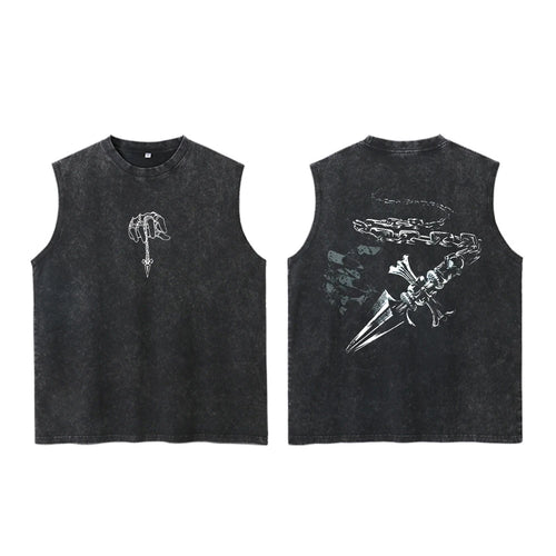 Alternative Japanese Streetwear Cotton Sleeveless Tank Top with Dynamic Manga-Inspired Graphic Design - BigCat Streetwear