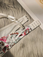 Vintage Botanical Floral Print Push-Up Bra and Brief Set