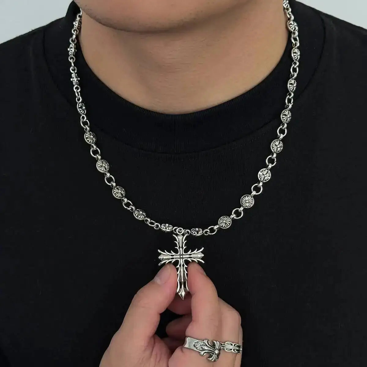Oversized Cross Pendant Necklace for Punk Gothic Streetwear Statement Styling
