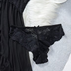 Black Floral Lace Underwire Chemise with Front Cutout and Strappy Hem Detailing