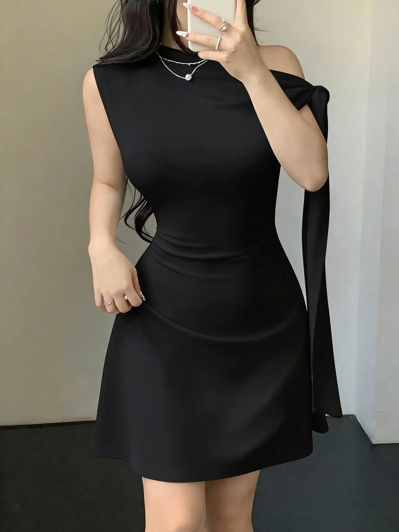 One Shoulder Mini Dress with Draped Detail and Elegant Asymmetrical Silhouette