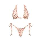 Diagonal Stripe Three-Piece Triangle Bikini Set with Flowing Maxi Skirt