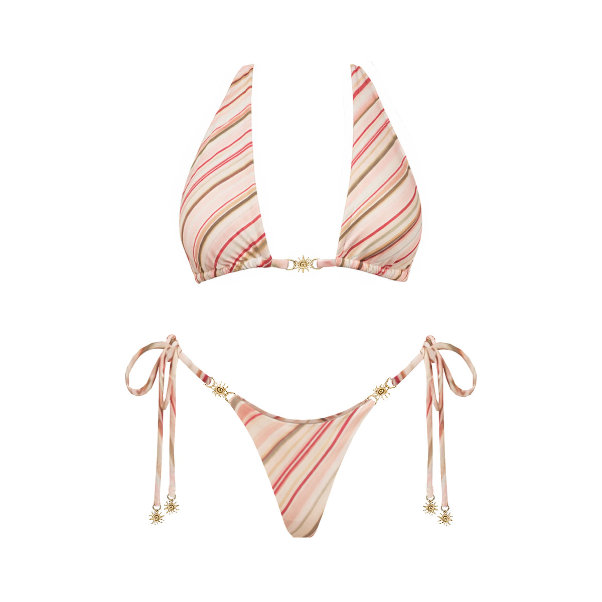 Diagonal Stripe Three-Piece Triangle Bikini Set with Flowing Maxi Skirt