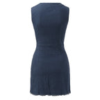 Sleeveless Denim Inspired Button Front Mini Dress with Utility Pocket Details
