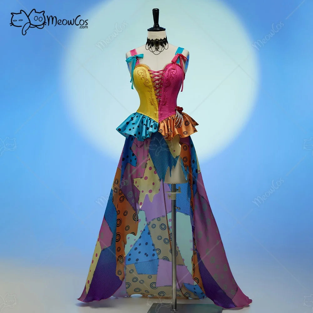 Women's Patchwork Corset and Irregular Skirt Costume Set with Coordinated Accessories