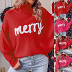 Women's Festive Typography Knit Relaxed Fit Holiday Sweater Pullover