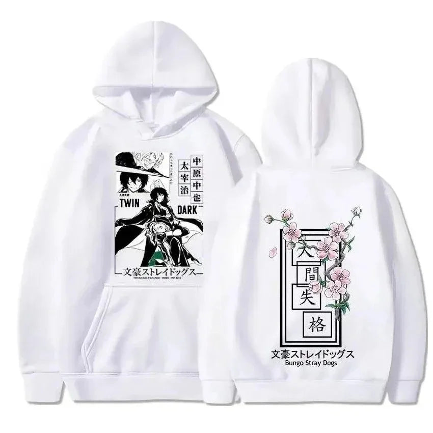 Dark Anime Streetwear Hoodie with Manga-Inspired Floral Panel Artwork