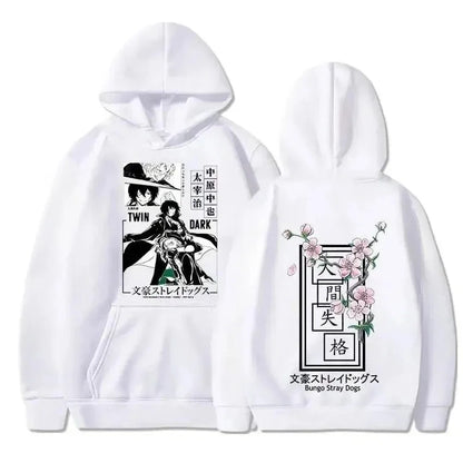 Dark Anime Streetwear Hoodie with Manga-Inspired Floral Panel Artwork