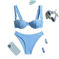 Blue Gingham Balconette Bikini Set with Wide Shoulder Straps
