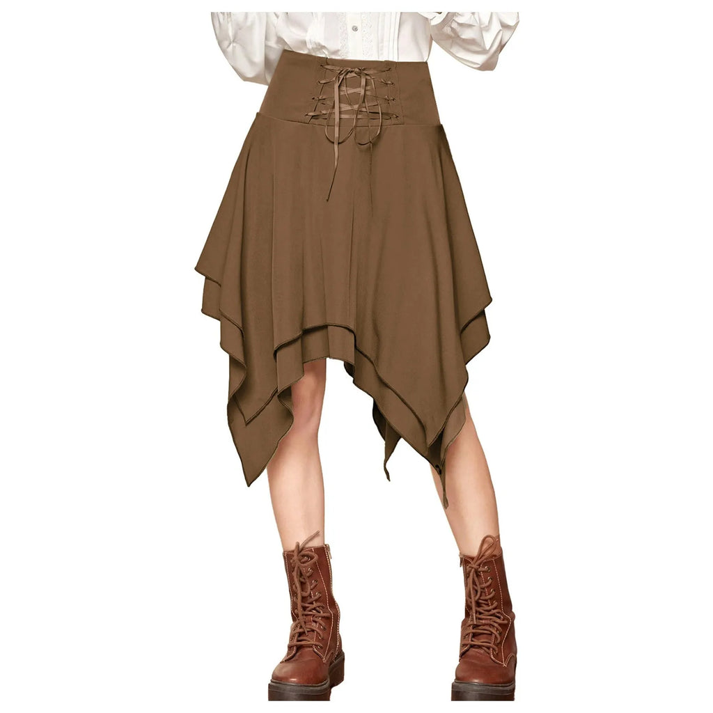 Asymmetrical Handkerchief Hem Lace Up Gothic Inspired Alternative Mini Skirt