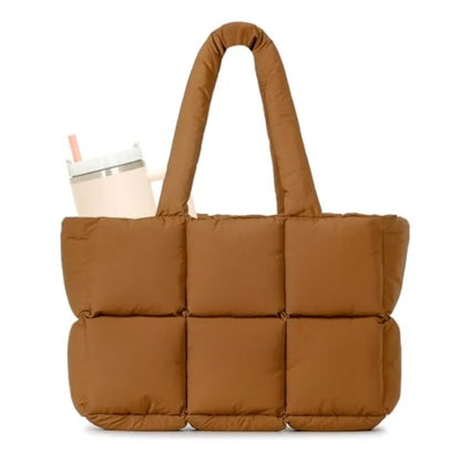 Large Quilted Puffer Tote Shoulder Bag with Utility Storage Compartments