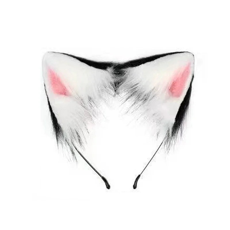 Complete Black and White Fox Maid Cosplay Set with Plush Paws, Tail, and Ear Headband