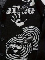 Men's Distressed Graphic Knit Cardigan Relaxed Fit Streetwear Sweater