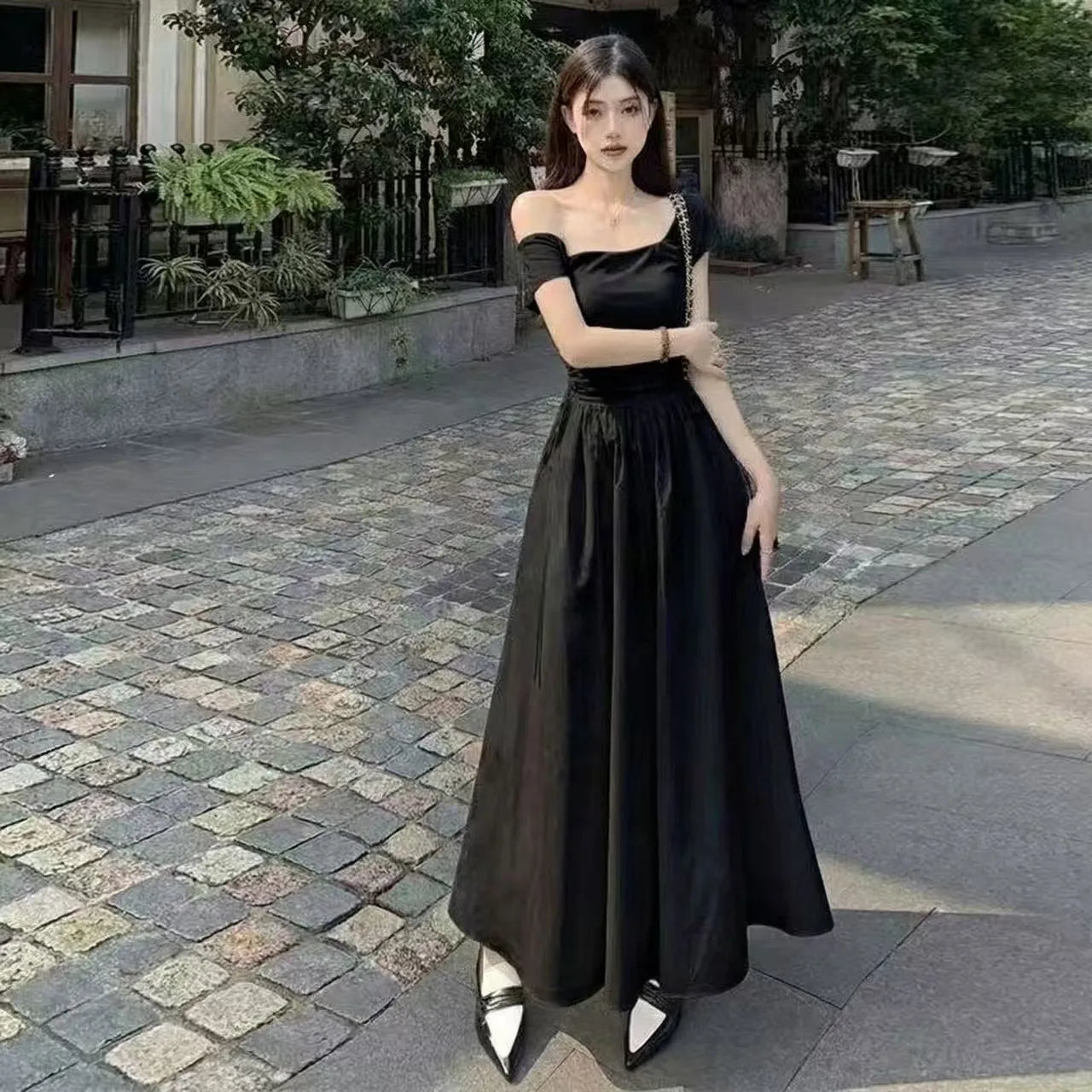 Dark Coquette Corset Maxi Dress with Elegant Gothic Streetwear Styling