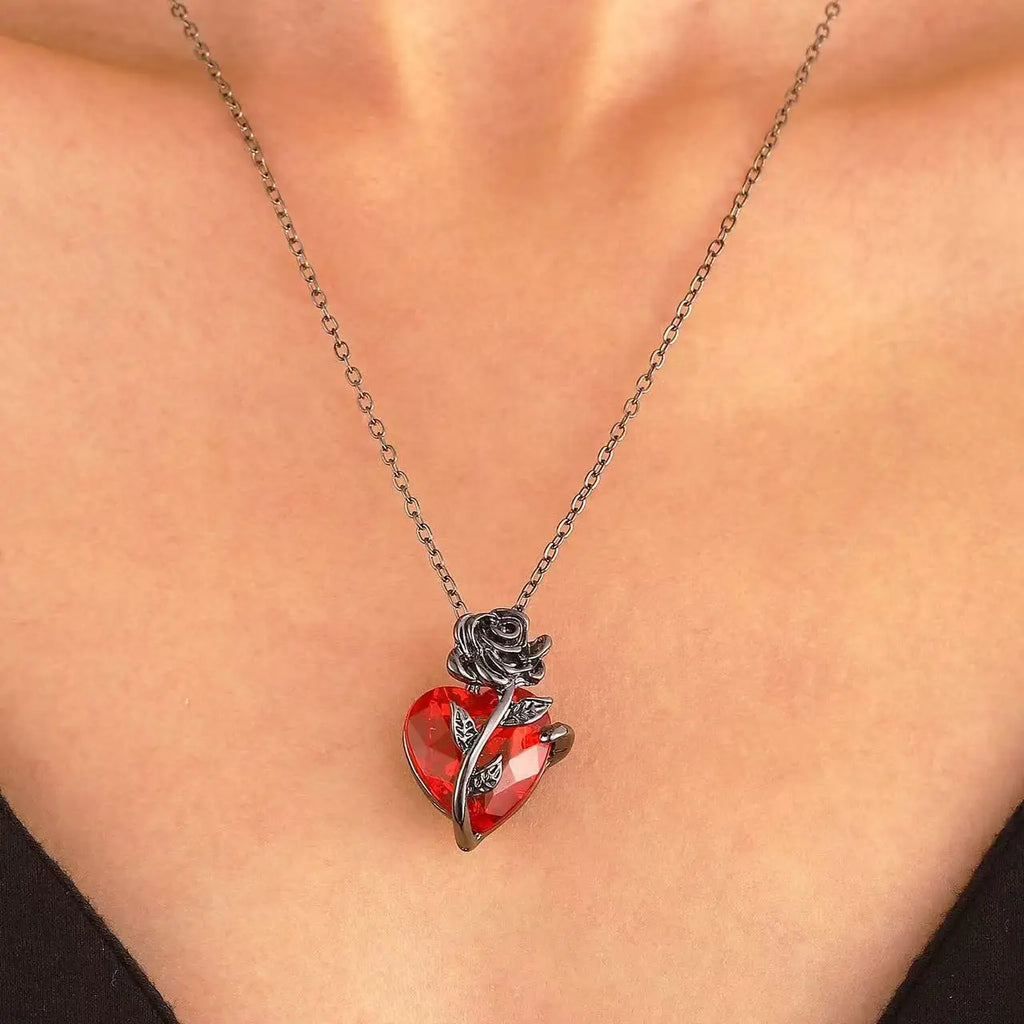 Rose Heart Pendant Necklace for Gothic Dark Romantic Fashion Styling