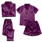 Women's 4-Piece Satin-Look Pajama Set, Short- and Long-Sleeve Tops with Matching Pants and Shorts, Soft Coordinated Loungewear