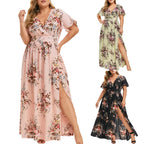 Romantic Floral Wrap Front Alternative Fashion Maxi Dress