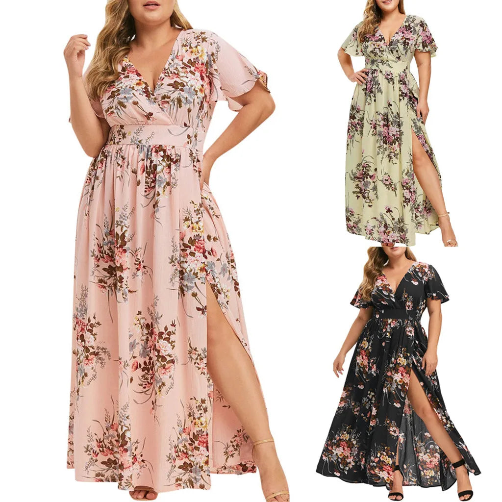 Romantic Floral Wrap Front Alternative Fashion Maxi Dress