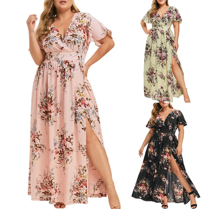 Romantic Floral Wrap Front Alternative Fashion Maxi Dress