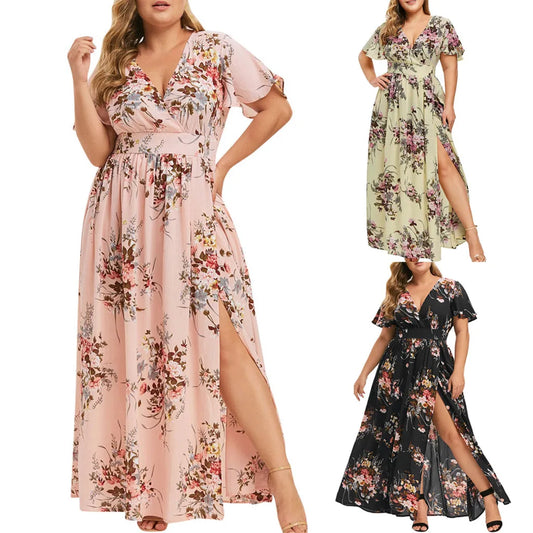 Romantic Floral Wrap Front Alternative Fashion Maxi Dress