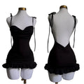 Backless Gothic Slip Dress with Minimal Anime Streetwear Silhouette