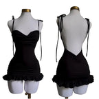 Backless Gothic Slip Dress with Minimal Anime Streetwear Silhouette