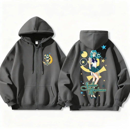 Anime-Inspired Celestial Moon Hoodie with Manga Streetwear Artwork
