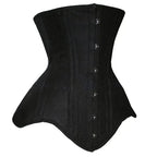 Classic Black Long Torso Underbust Corset with Front Busk Closure and Structured Steel Boning