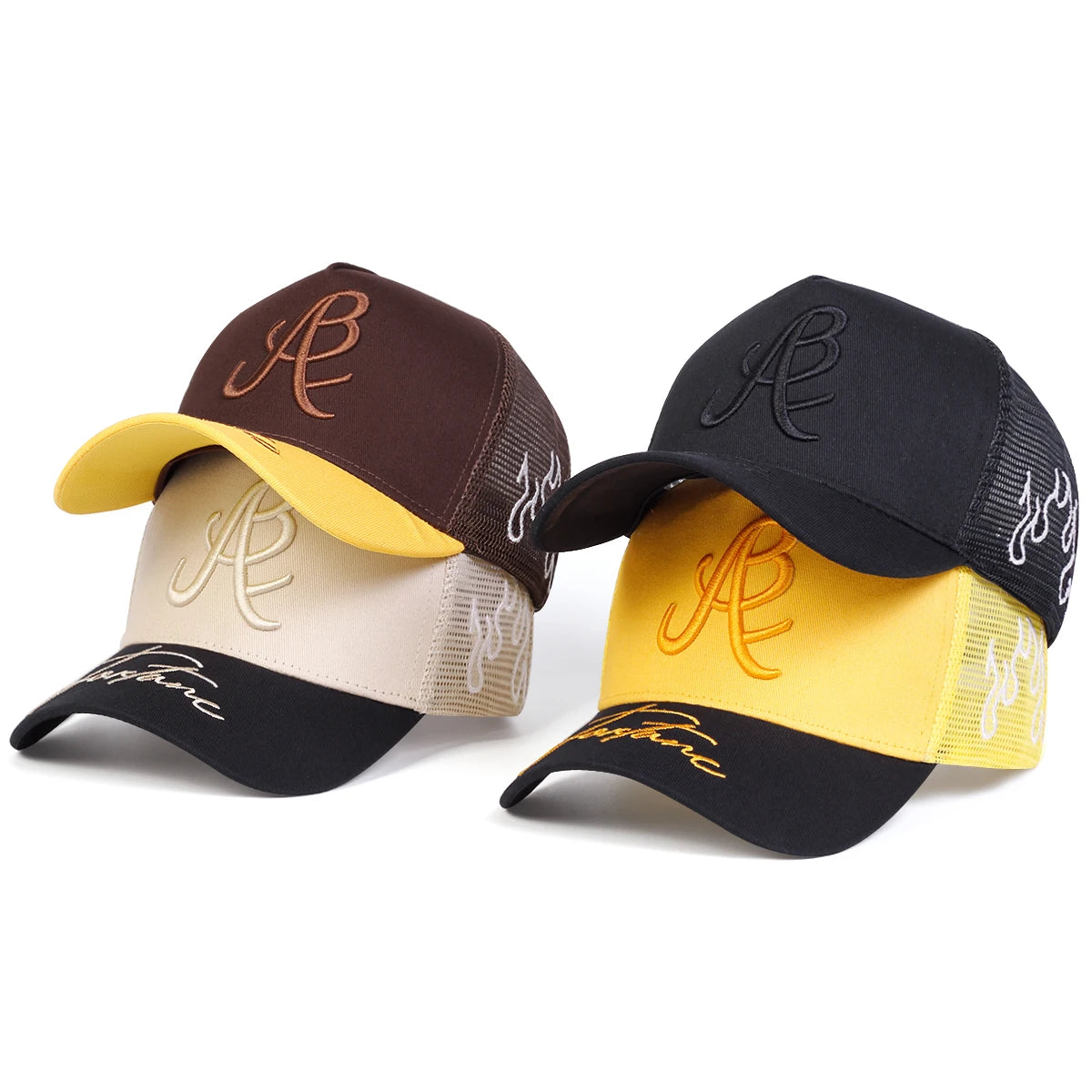 Embroidered Mesh Baseball Cap Adjustable Curved Brim Casual Streetwear Trucker Style Hat